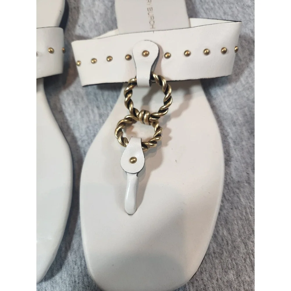 Tory Burch vtg White Leather Studded Chain Link Thong Sandals 7M 8913 B22